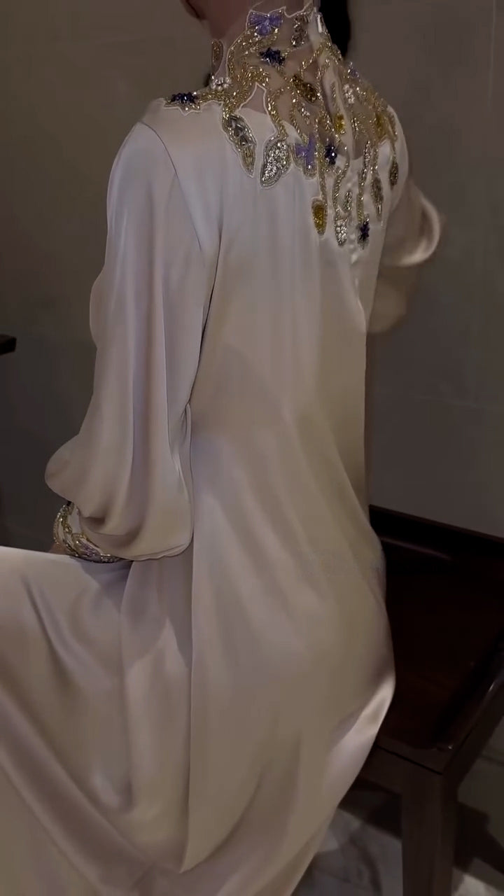 Celestial Grace Kaftan - pure shamoz silk - Champagne Gold