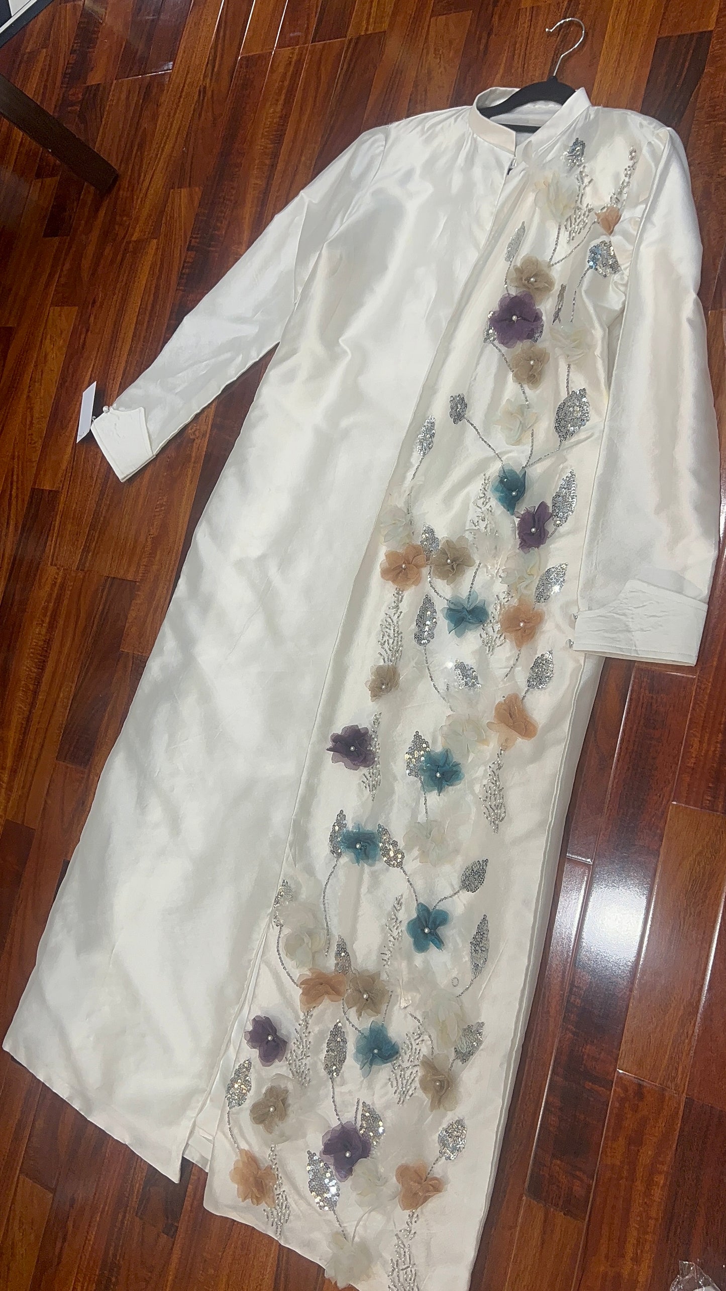 Floral Reverie Coat - pure sheesha silk - Soft Pearl White