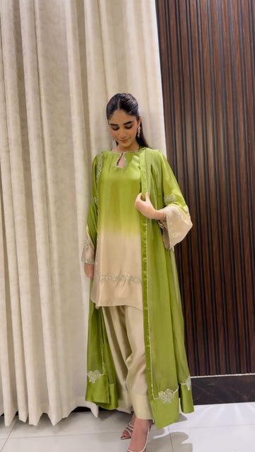 Eid Ensemble - tussle silk suit with mediumsilk dopatta