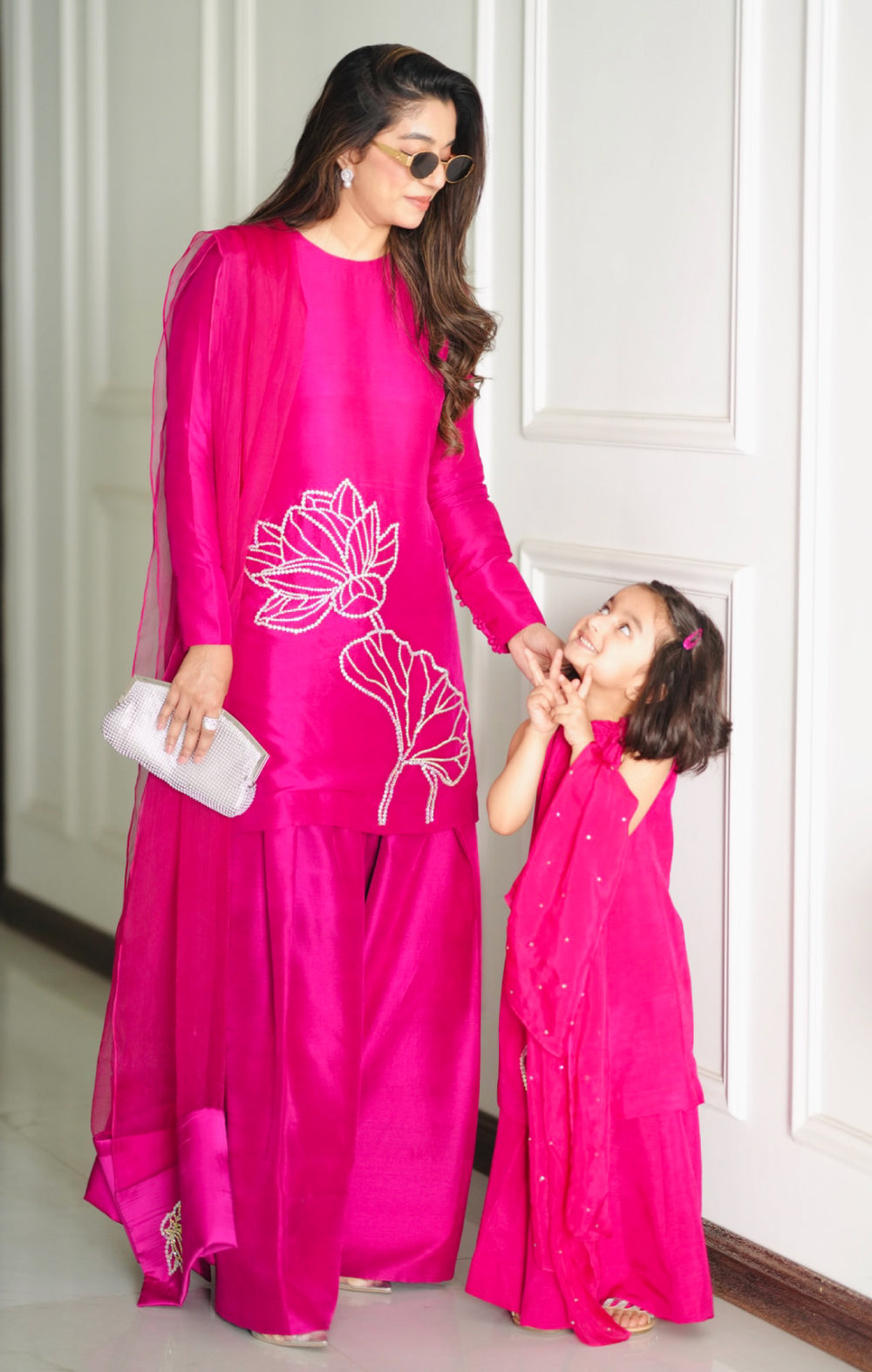 Elegant Pink - tussle silk suit with pure organza