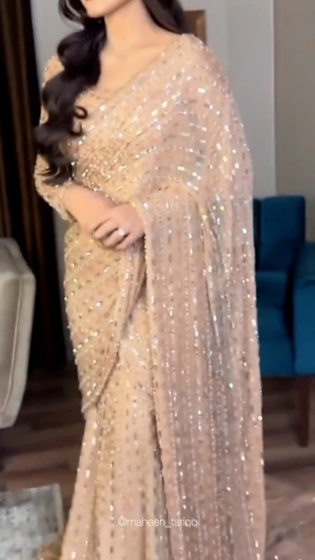 Champagne Crystal Glimmer Saree