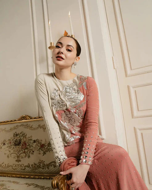 Blush Symphony - pure georgette - Blush Rose & Ivory