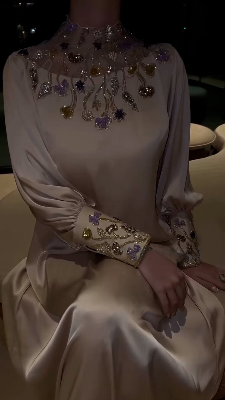 Celestial Grace Kaftan - pure shamoz silk - Champagne Gold