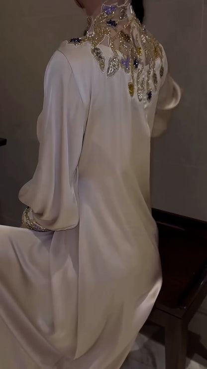 Celestial Grace Kaftan - pure shamoz silk - Champagne Gold
