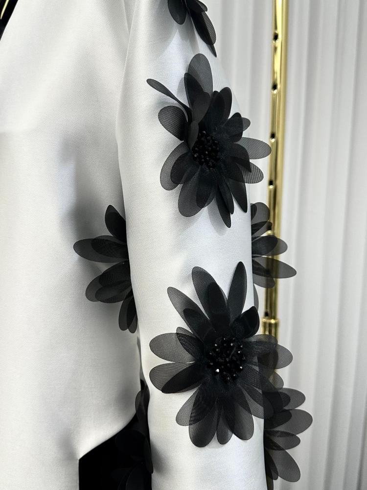 Petal Bloom 2 - Georgette - Black and White