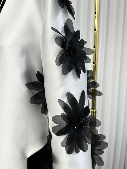 Petal Bloom 2 - Georgette - Black and White