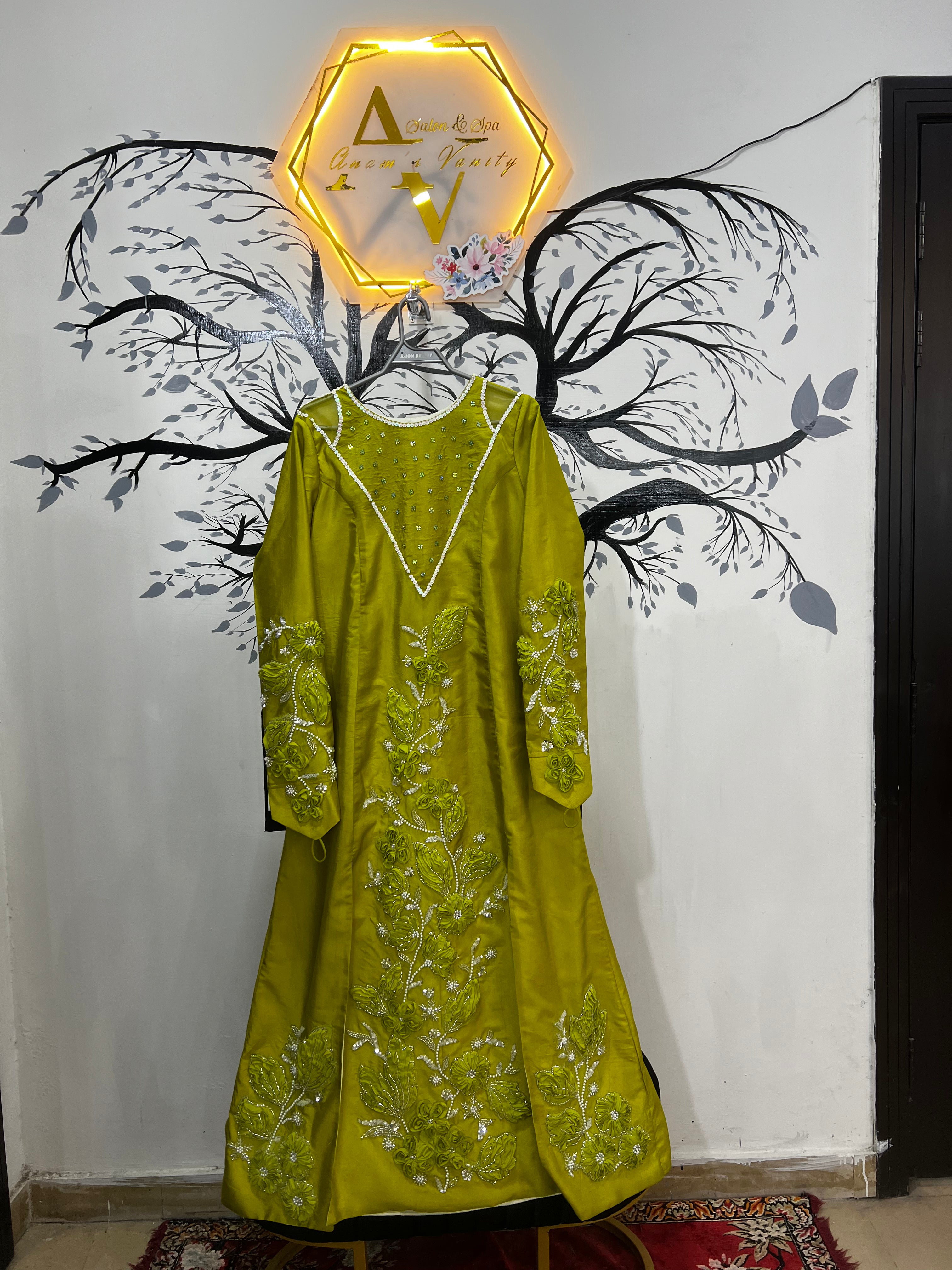Lime Green Hand-Embroidered Long Dress