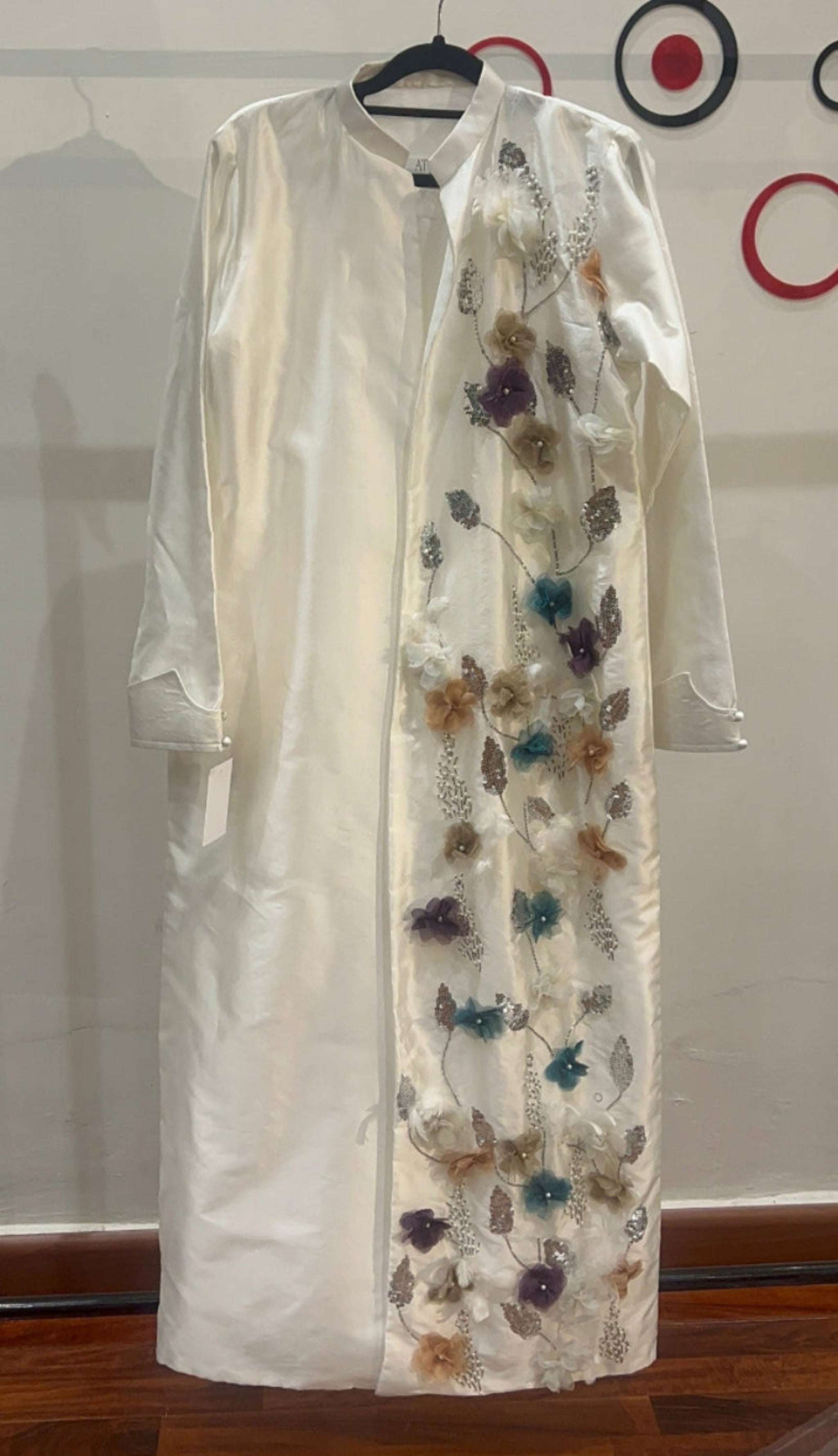 Floral Reverie Coat - pure sheesha silk - Soft Pearl White