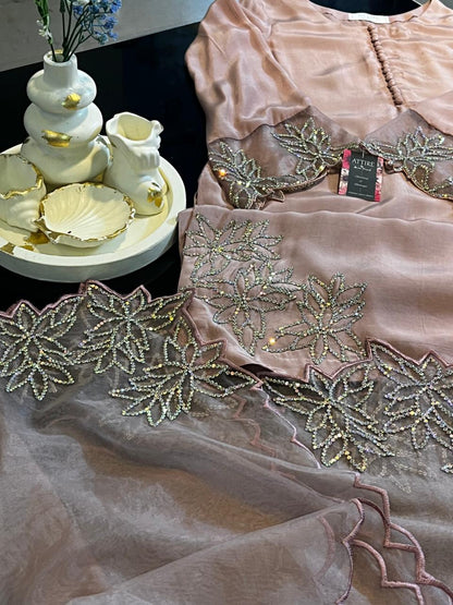 Blue-gray with accents of silver and beige