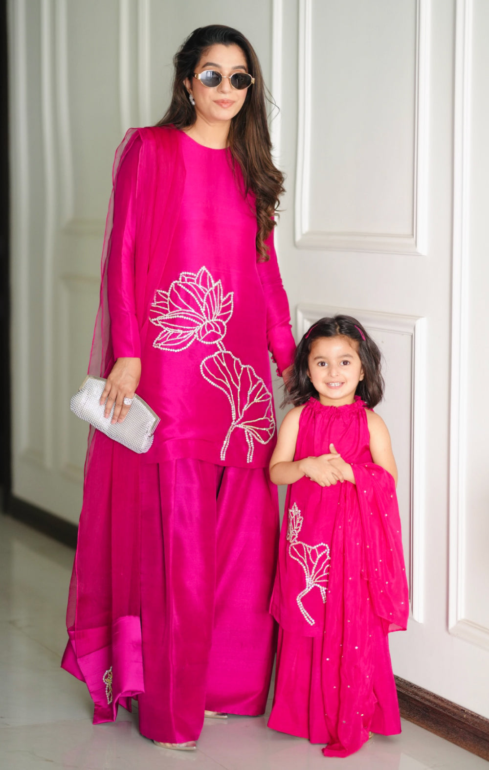 Elegant Pink - tussle silk suit with pure organza