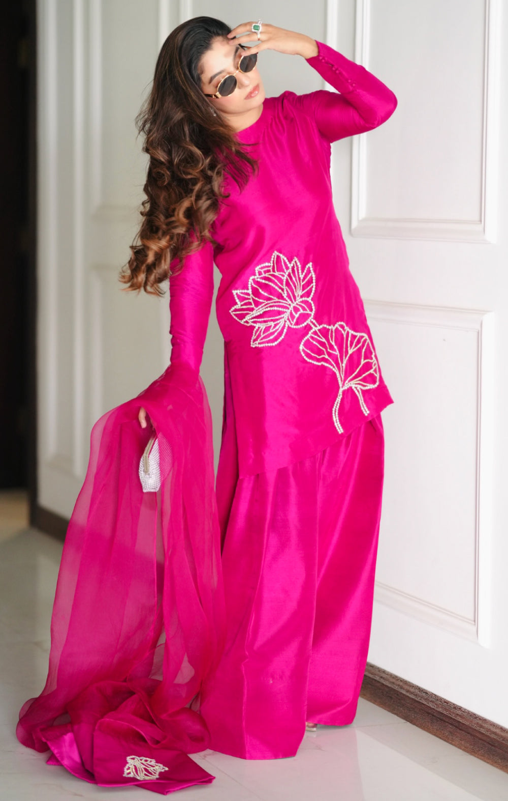 Elegant Pink - tussle silk suit with pure organza