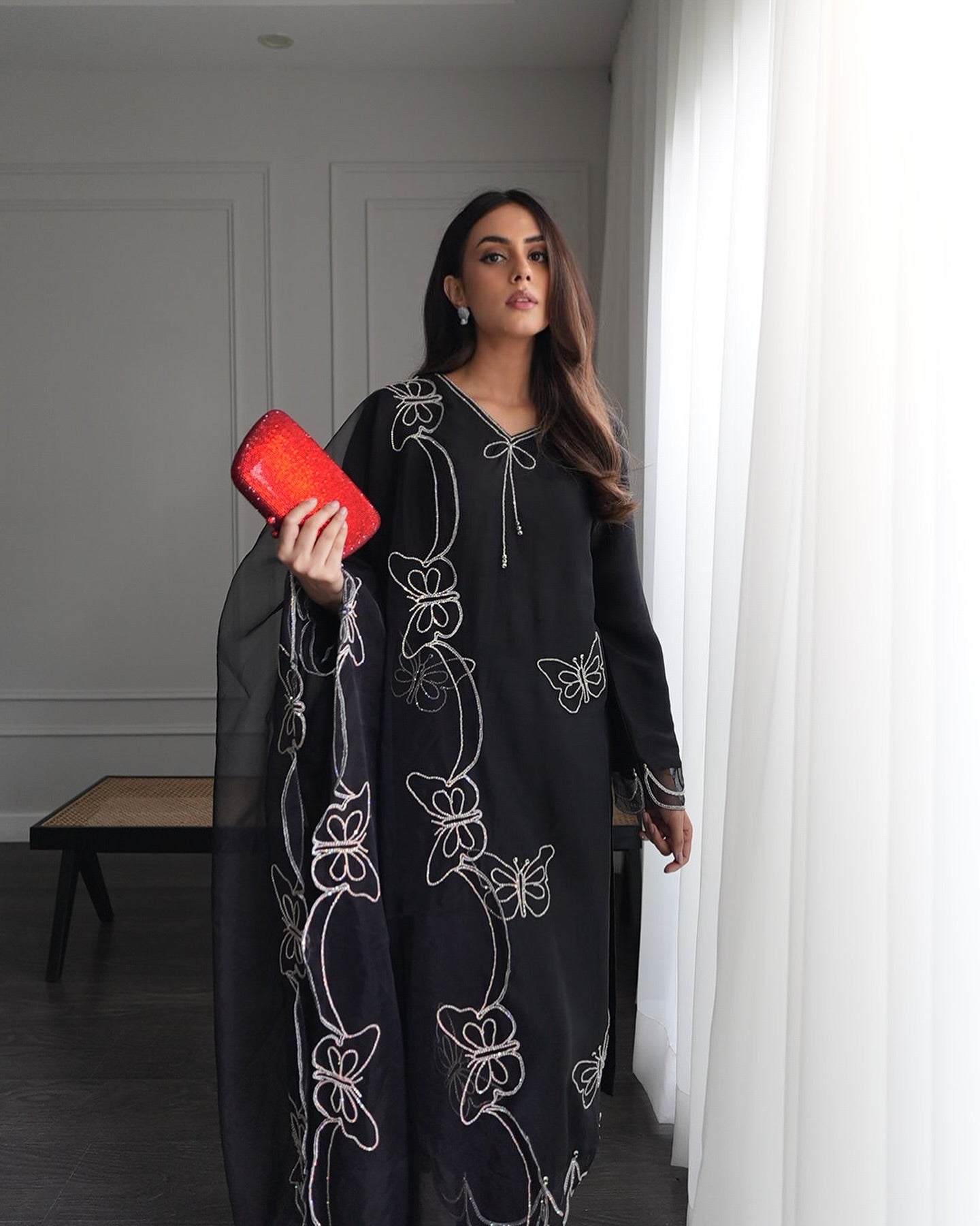 Butterfly motif ethnic suit