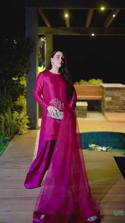 Elegant Pink - tussle silk suit with pure organza