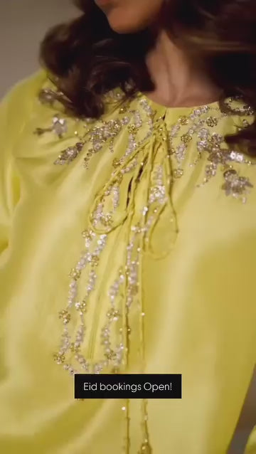 Yellow Embroidered Satin Dress